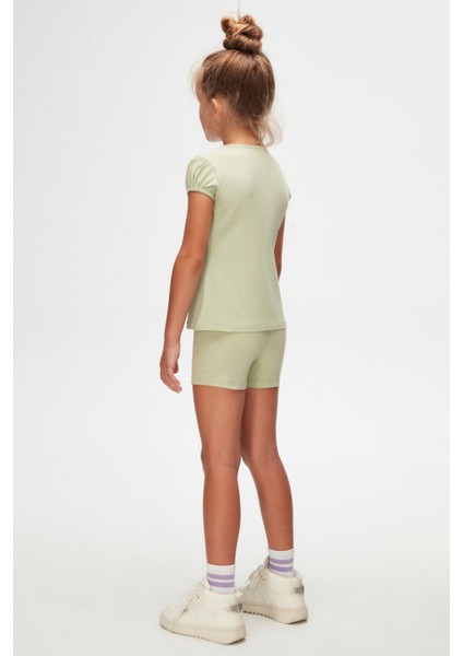 Açık Çağla Yeşil Basic Kız Çocuk Sıfır Yaka Karpuz Kol Tişört fırsatları