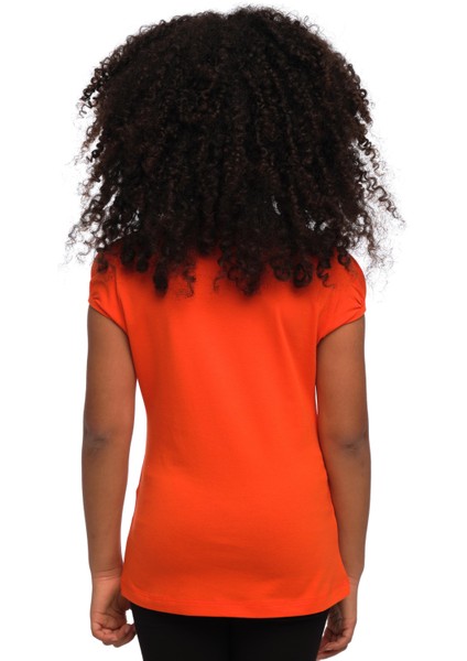 Turuncu Basic Kız Çocuk Sıfır Yaka Karpuz Kol Tişört modelleri