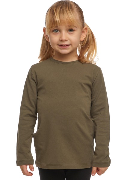 Kamuflaj Yeşil Basic Unisex Çocuk Mevsimlik Sıfır Yaka Uzun Kollu Tişört