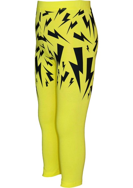 Fosforlu Sarı Şimşek Baskılı Kız Çocuk Mevsimlik Tayt