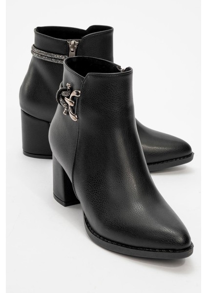Kadın Topuklu Taşlı Bot SİYAH CİLT