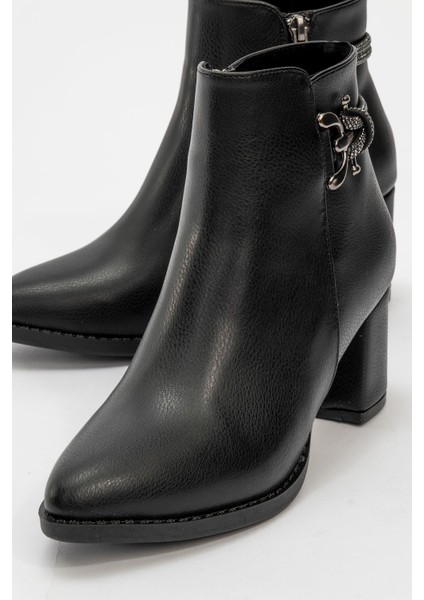 Kadın Topuklu Taşlı Bot SİYAH CİLT modelleri