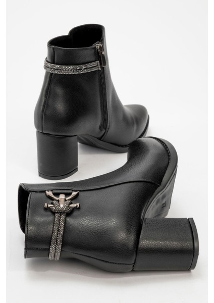 Kadın Topuklu Taşlı Bot SİYAH CİLT fırsatları