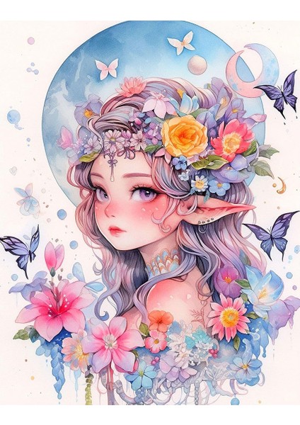 5d Elmas Taş Işleme Kiti 27 x 33 cm Çiçekli Kız Desen