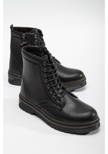 Bağcıklı Kadın Postal Bot Siyah Cilt Sarı