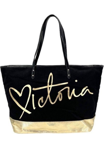 Vs Siyah Gold Kanvas Tote Seyahat Çantası