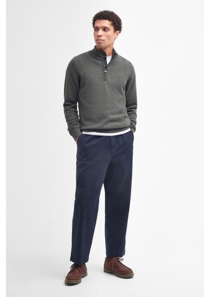 Pima Cotton Yarım Fermuarlı Kazak OL91 Olıve Marl modelleri