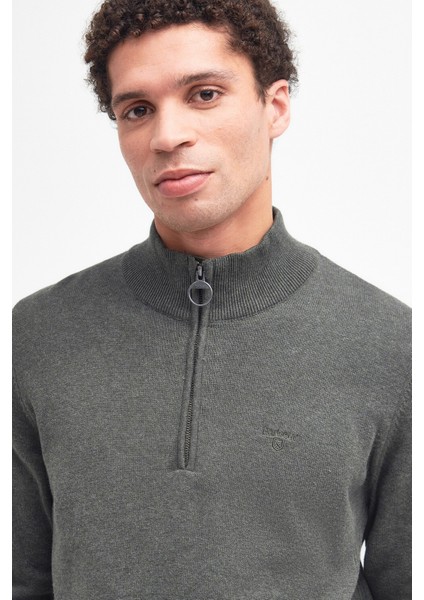 Pima Cotton Yarım Fermuarlı Kazak OL91 Olıve Marl fırsatları