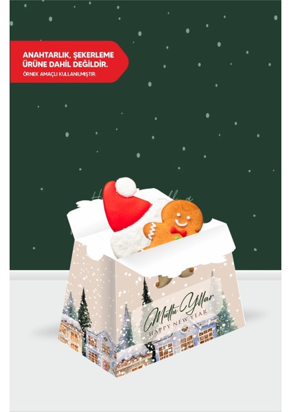 Yeniyıl teması geyikli piramit kutu - mini ( anahtarlık, mini oyuncak, şeker) 13x7x5 cm *8'li paket fiyatları