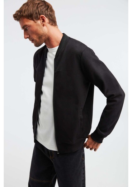 Norm Erkek Fermuarlı Triko Yakalı Slim Fit Günlük Siyah Ceket fırsatları