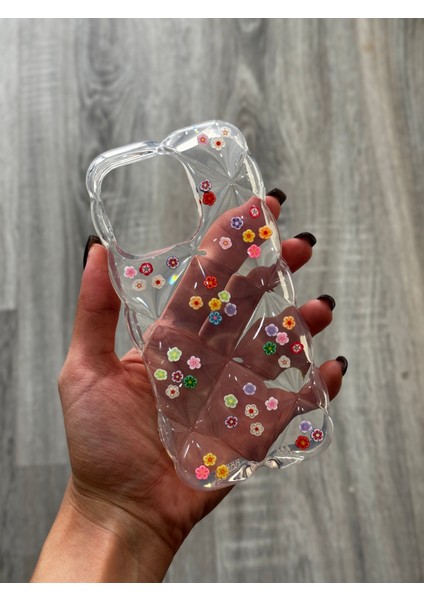 iPhone 13 Pro Max Uyumlu Kılıf Şeffaf ve Hologram Yastık Desenli Silikon Kılıf