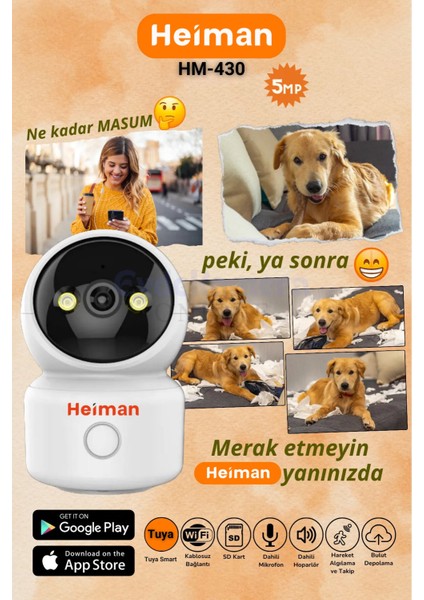 HM-430 Wifili Bakıcı Bebek Kamerası 5mp 256 GB Sd Kart Desteği Çift Yönlü Ses Sürekli Kayıt Modu