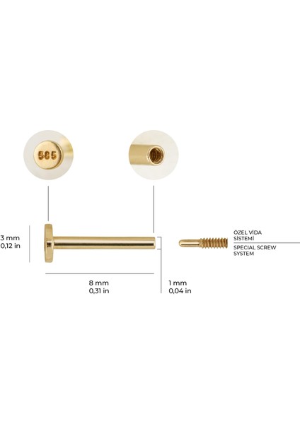 2 mm Top Altın Piercing