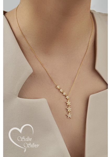 Yıldız Kolye Su Yolu Model 925 Ayar Gümüş Kolye Gold-Gümüş-Rose Renk