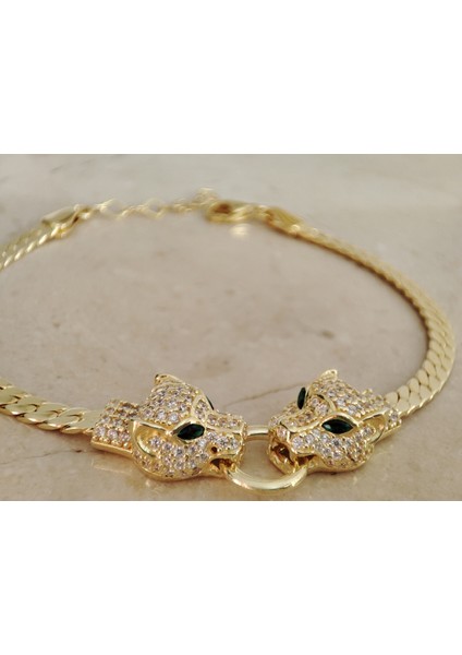 Cartier Panter Model Bileklik Gold Renk 925 Ayar Gümüş Bileklik