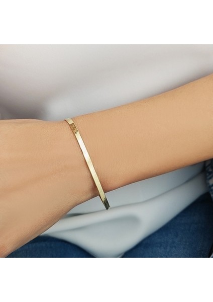 Italyan Yassı Model Bileklik Gold Renk 925 Ayar Gümüş Bileklik