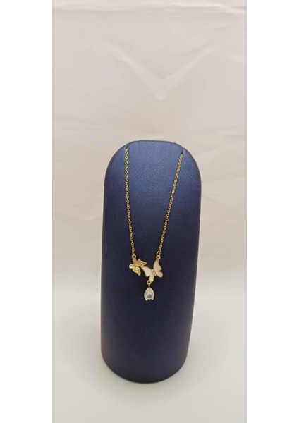 316 L Paslanmaz Çelik Gold/altın Iki Kelebek Zirkon Taşlı Kolye