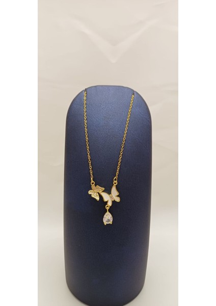 316 L Paslanmaz Çelik Gold/altın Iki Kelebek Zirkon Taşlı Kolye fiyatları