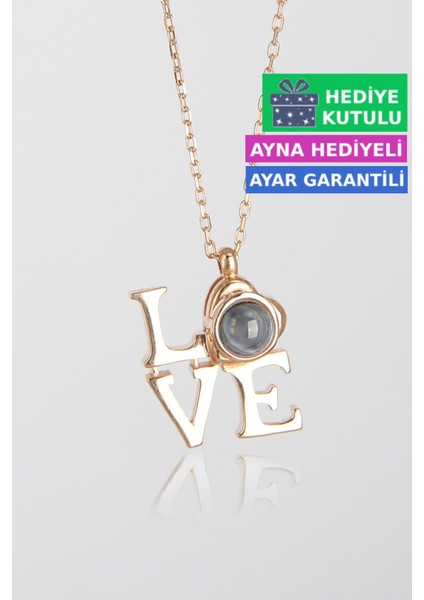 Gümüş 100 Dilde Seni Seviyorum Yazan 18 Ayar Rose Altın Kaplama Love Kolye 925 Ayar Gümüş Kadın Kolye