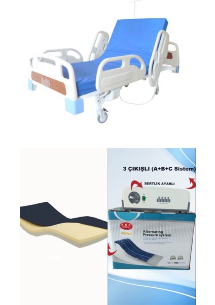 2 Motorlu Full Abs Hasta Karyolası Visco Yatak 3 Çıkışlı Abc Sistem Boru Tipi Havalı Yatak