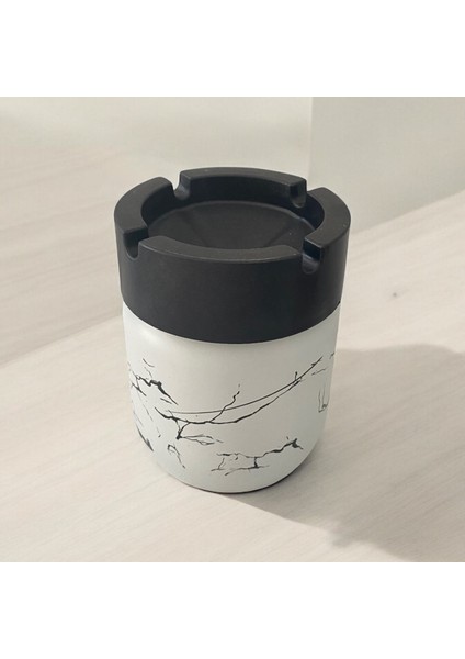 Cam Küllük/ Kül Tablası Mermer Desenli-Beyaz