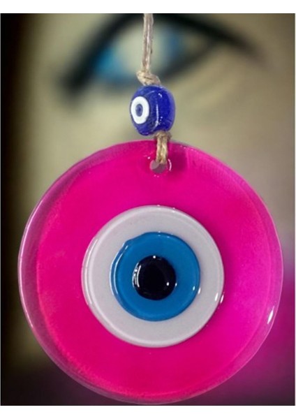 Şeffaf Pembe Nazar Boncuklu Duvar Süsü 10 Cm Cam Duvar Dekoru