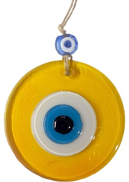 Şeffaf Sarı Nazar Boncuklu Duvar Süsü 10 Cm Cam Duvar Dekoru