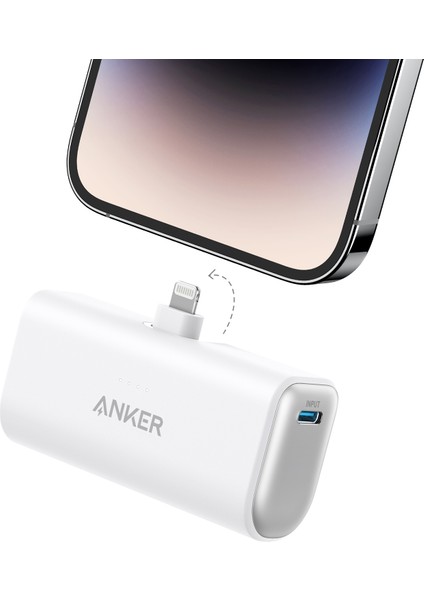 621 Nano Power Bank (12W, Dahili Lightning Konnektörü) Beyaz - A1645