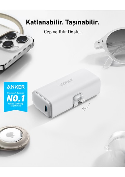 621 Nano Power Bank (12W, Dahili Lightning Konnektörü) Beyaz - A1645