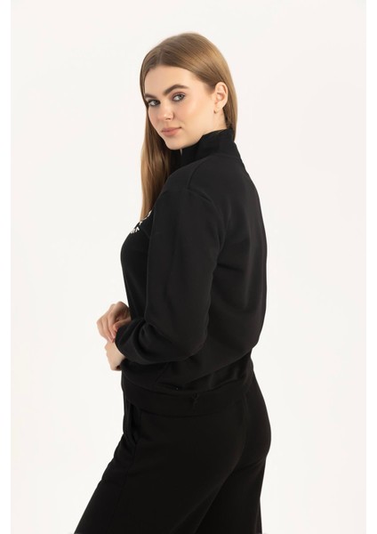 Kadın Yarım Fermuarlı Dik Yaka Sweatshirt Siyah fırsatları