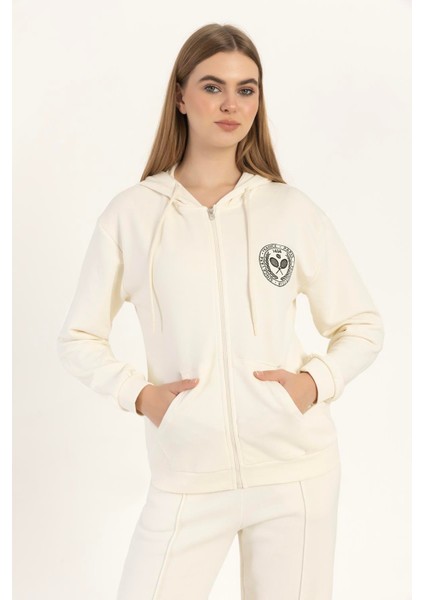 Kadın Fermuarlı Regular Fit Sweatshirt Ekru