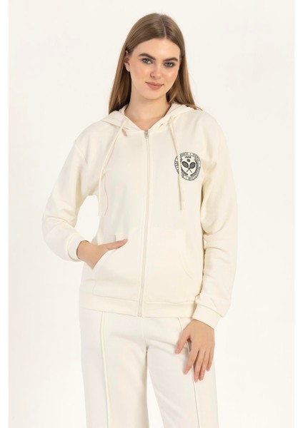Kadın Fermuarlı Regular Fit Sweatshirt Ekru fiyatları