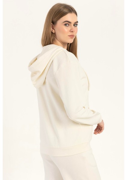 Kadın Fermuarlı Regular Fit Sweatshirt Ekru fırsatları