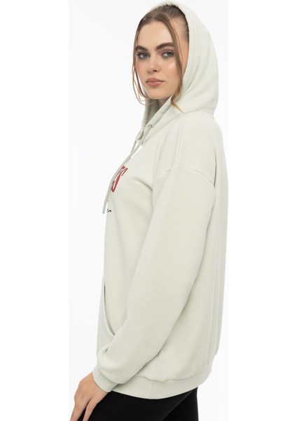 Kadın Kiraz Baskılı 3 Iplik Şardonsuz Sweatshirt Mint fırsatları