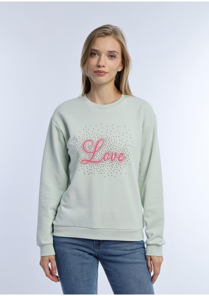 Kadın Love Baskılı 3 Iplik Şardonsuz Sweatshirt Mint modelleri