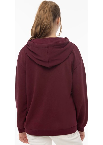 Kadın Kiraz Baskılı 3 Iplik Şardonsuz Sweatshirt Bordo