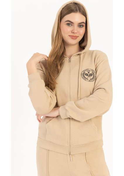Kadın Fermuarlı Regular Fit Sweatshirt Bej fiyatları