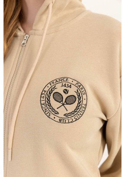 Kadın Fermuarlı Regular Fit Sweatshirt Bej modelleri