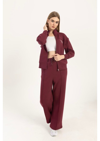 Kadın Fermuarlı Dik Yaka Sweatshirt Bordo fiyatları