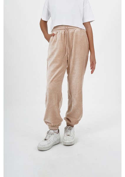 Kız Çocuk Kadife Kumaş Lastikli Paça Jogger Pantolon