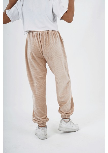 Kız Çocuk Kadife Kumaş Lastikli Paça Jogger Pantolon indirimleri