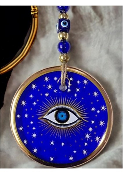 Yaldızlı Mavi Renk Yıldız Motifli Gözlü Duvar Süsü Cam Duvar Dekoru fırsatları