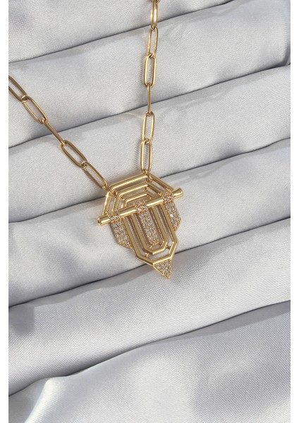 Yeni Xdn Çelik Zincir Gold Renk Zirkon Taşlı Serenay Kolyesi