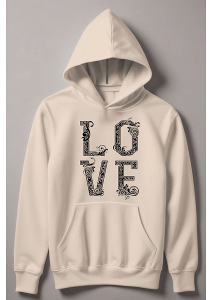 Özel Tasarım Love Baskılı Kapşonlu Çocuk Sweatshirt 13445