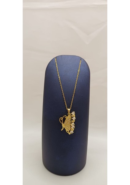 316 L Paslanmaz Çelik Gold/altın Zirkon Taşlı Büyük Kelebek Kolye