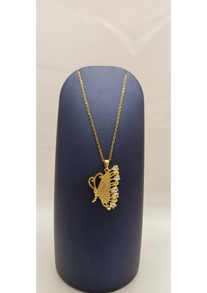 316 L Paslanmaz Çelik Gold/altın Zirkon Taşlı Büyük Kelebek Kolye modelleri