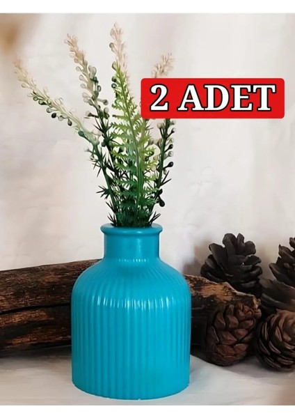 2 ADET Vazo Çizgili Vazo Pampas Vazosu Yapay ve Kuru Çiçek Vazosu Turkuaz