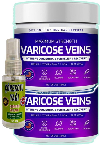 Varicose Veins Purple Bakım Kremi 100 ml x 2 adet + Çörek Otu Yağı 30 ml
