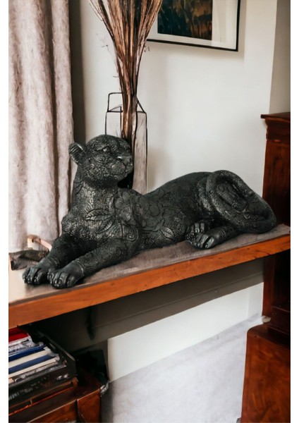 Tekno Trust Biblo Dekoratif Heykel Leopar Biblosu Gümüş Eskitme Renk Model 38