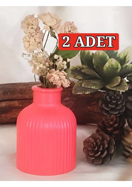 2 ADET Vazo Çizgili Vazo Pampas Vazosu Yapay ve Kuru Çiçek Vazosu Pembe